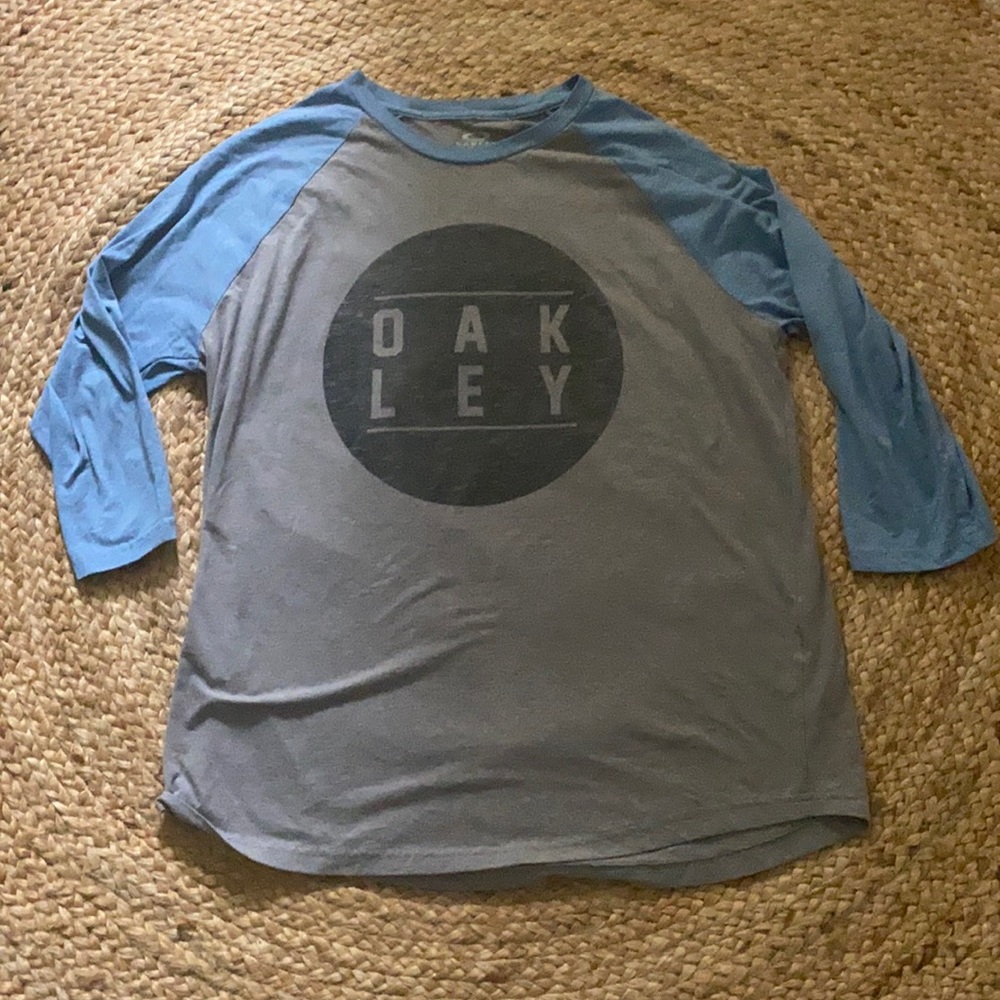 Oakley 3/4 sleeve baseball tee - heather gray and light blue